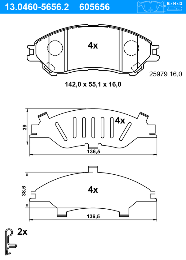 ATE Bremseklodser 13046056562 for SUZUKI