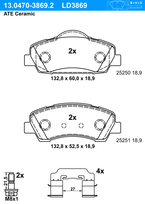 ATE Bremseklodser 13047038692 for PEUGEOT