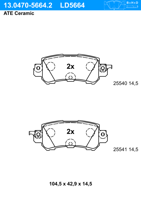 ATE Bremseklodser 13047056642 for MAZDA