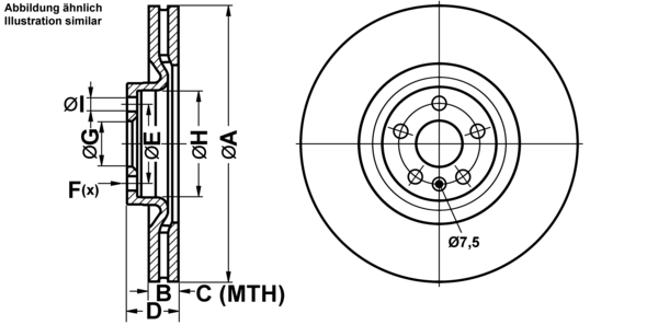 ATE Bremseskive 24013002421 ventileret 366mm 30mm for VOLVO