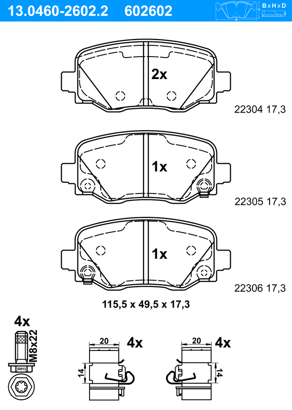 ATE Bremseklodser 13046026022 for JEEP FIAT ALFA ROMEO