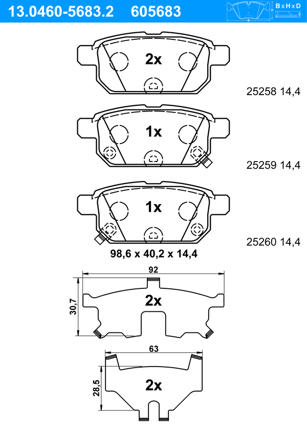 ATE Bremseklodser 13046056832 for SUZUKI