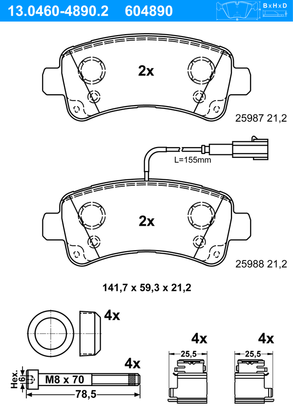ATE Bremseklodser 13046048902 for FIAT VAUXHALL