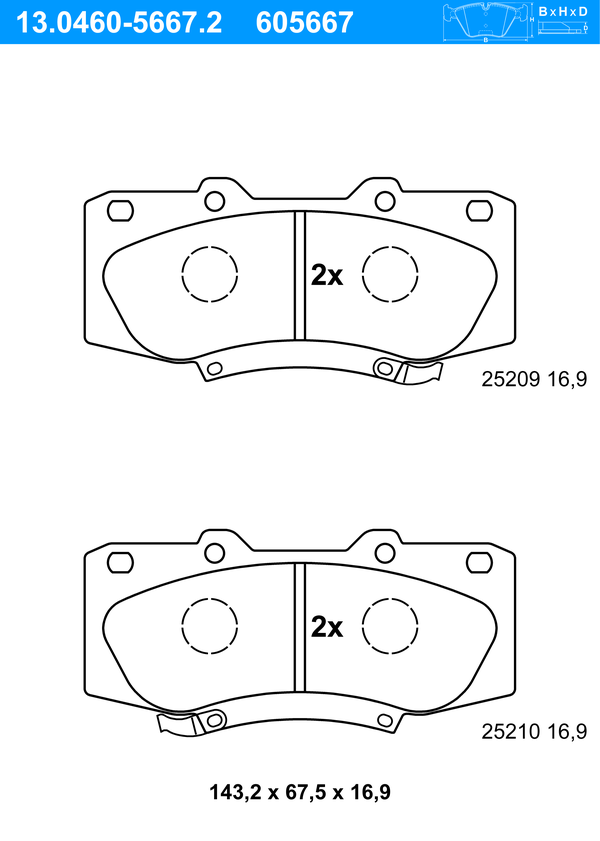 ATE Bremseklodser 13046056672 for TOYOTA