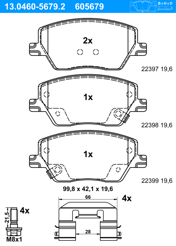 ATE Bremseklodser 13046056792 for FIAT