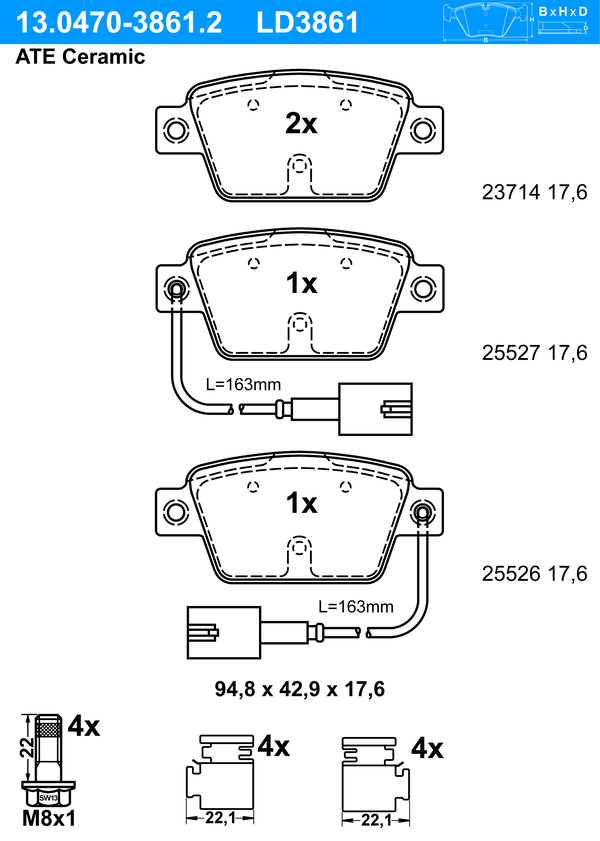 ATE Bremseklodser 13047038612 for FIAT LANCIA