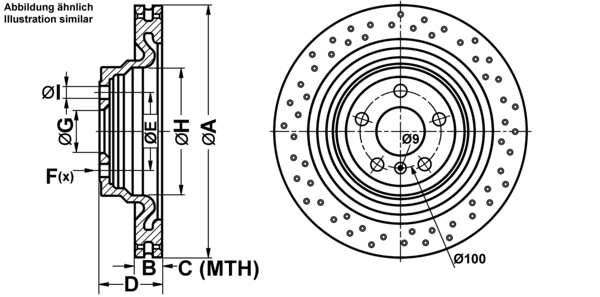 ATE Bremseskive 24012202971 perforeret 345mm 22mm for MERCEDES-BENZ