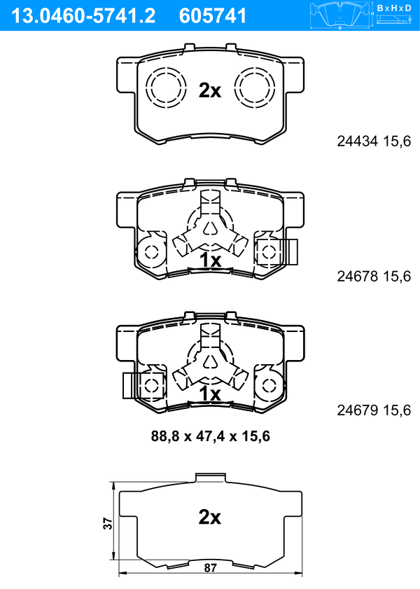ATE Bremseklodser 13046057412 for HONDA