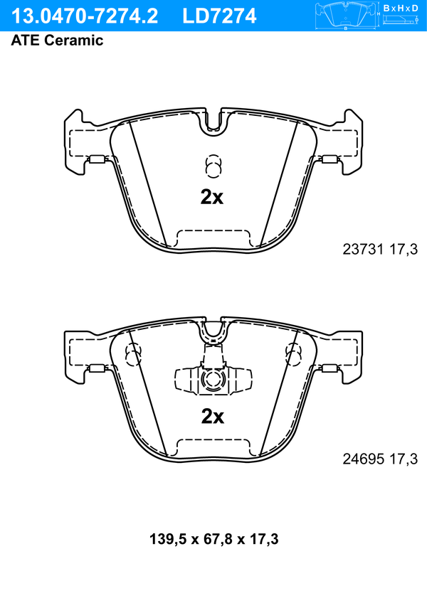 ATE Bremseklodser 13047072742 for BMW