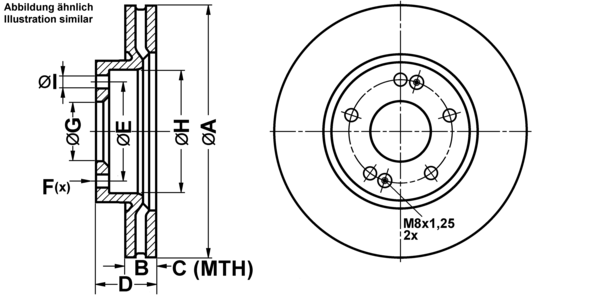 ATE Bremsesæt, skivebremser ijf141cxl5 foraksel ventileret 280mm 26mm for KIA HYUNDAI