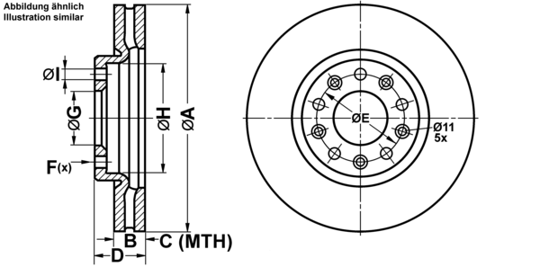 ATE Bremsesæt, skivebremser ijf141be23 foraksel ventileret 281mm 26mm for FIAT JEEP