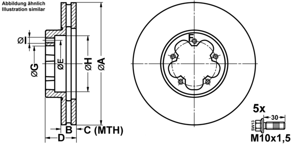 ATE Bremsesæt, skivebremser ijf141c5j3 foraksel ventileret 300mm 28mm for FORD