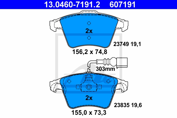 ATE Bremsesæt, skivebremser 142022195 foraksel ventileret 308mm 29mm for VAG