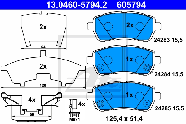 ATE Bremsesæt, skivebremser 142022856 foraksel ventileret 254mm 22mm for DAIHATSU SUZUKI MAZDA SUBARU