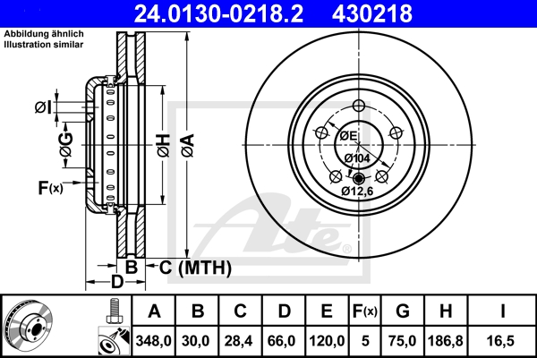 ATE Bremsesæt, skivebremser 142023371 foraksel ventileret 348mm 30mm for BMW