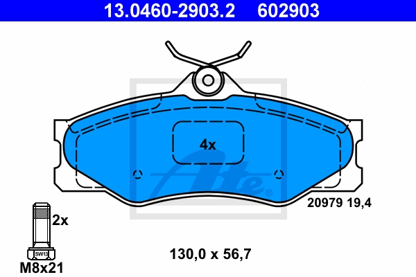 ATE Bremsesæt, skivebremser 142042057 foraksel fuld 258mm 16mm for VAG