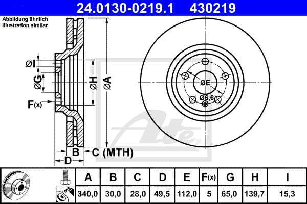 ATE Bremsesæt, skivebremser 142042584 foraksel ventileret 340mm 30mm for VAG