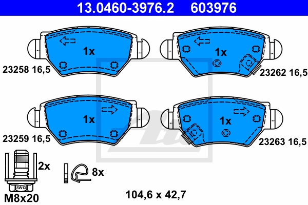 ATE Bremsesæt, skivebremser 142042683 bagaksel fuld 264mm 9mm for OPEL VAUXHALL CHEVROLET