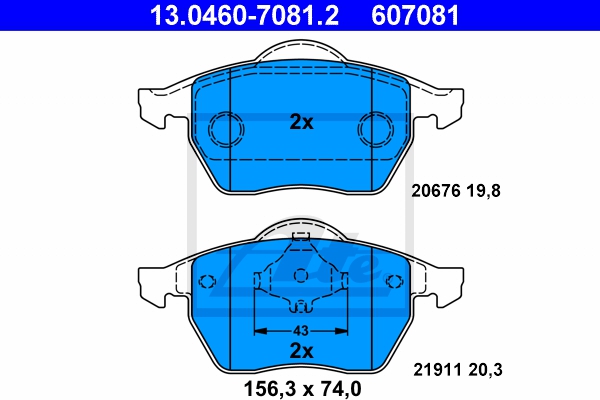 ATE Bremsesæt, skivebremser 142042800 foraksel ventileret 256mm 20mm for SEAT VAG SKODA