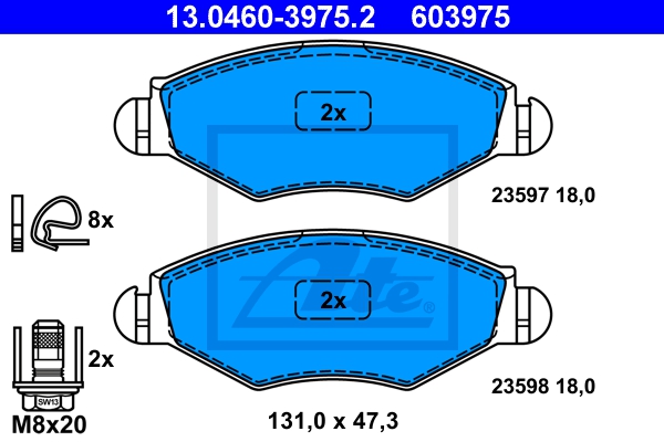 ATE Bremsesæt, skivebremser 142042814 foraksel ventileret 247mm 20mm for PEUGEOT CITROËN