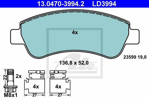 ATE Bremsesæt, skivebremser 142042827 foraksel ventileret 266mm 20mm for PEUGEOT CITROËN