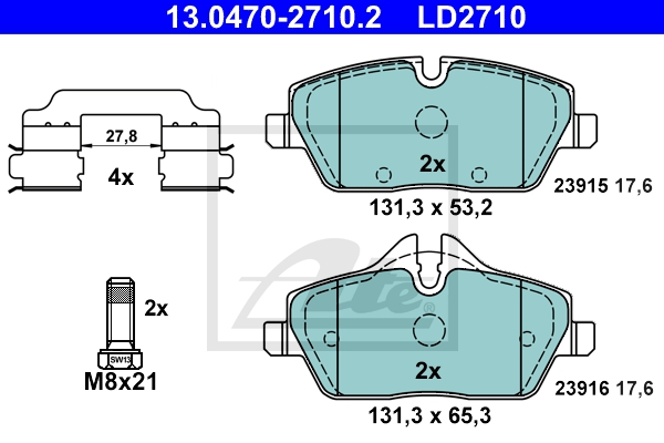 ATE Bremsesæt, skivebremser 142042911 foraksel ventileret 284mm 22mm for BMW MINI