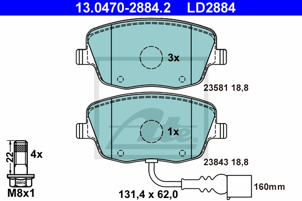 ATE Bremsesæt, skivebremser 142042972 foraksel ventileret 288mm 25mm for VAG SKODA SEAT