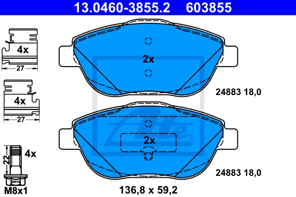 ATE Bremsesæt, skivebremser 142043046 foraksel ventileret 283mm 26mm for PEUGEOT CITROËN VAUXHALL OPEL