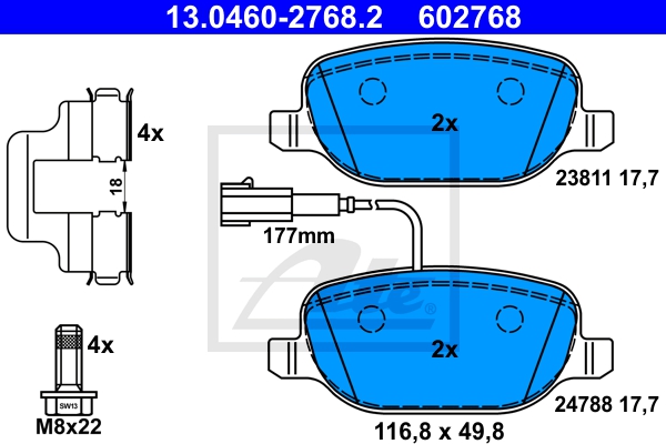 ATE Bremsesæt, skivebremser ijf141en95 bagaksel fuld 278mm 12mm for FIAT JEEP