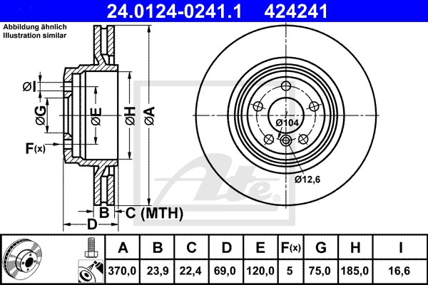 ATE Bremsesæt, skivebremser ijf141f3t9 bagaksel ventileret 370mm 23mm for BMW