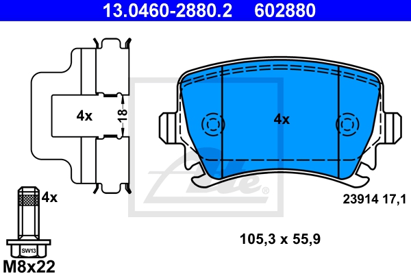 ATE Bremsesæt, skivebremser ijf141gm96 bagaksel fuld 286mm 12mm for VAG SKODA SEAT