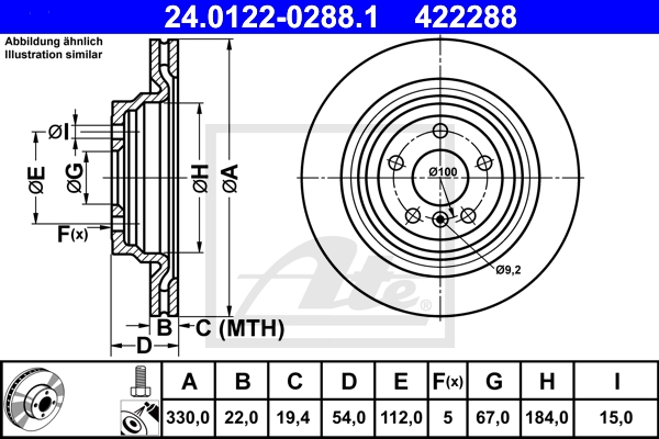 ATE Bremsesæt, skivebremser ijf141hse8 bagaksel ventileret 330mm 22mm for MERCEDES-BENZ MAYBACH