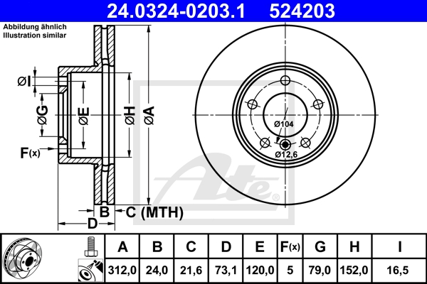 ATE Bremsesæt, skivebremser sg00000b35 foraksel ventileret 312mm 24mm for BMW