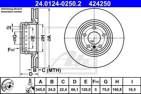 ATE Bremsesæt, skivebremser sg00000b52 bagaksel ventileret 345mm 24mm for BMW