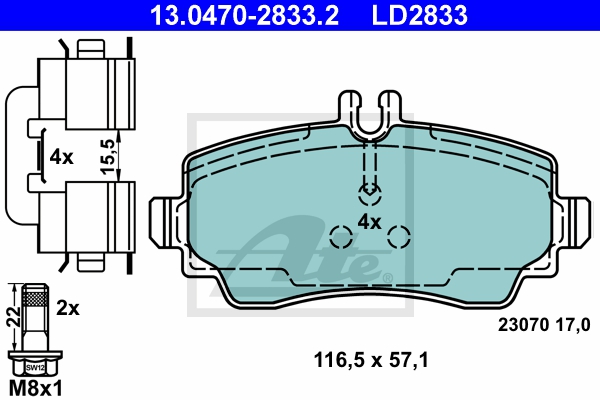 ATE Bremsesæt, skivebremser sg00000cgn foraksel fuld 260mm 12mm for MERCEDES-BENZ