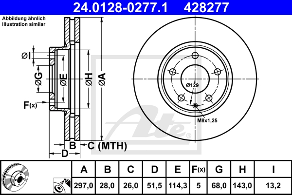 ATE Bremsesæt, skivebremser sg00000cgx foraksel ventileret 297mm 28mm for MAZDA