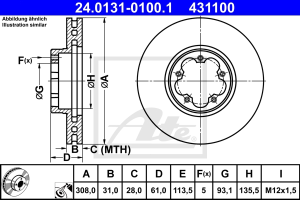 ATE Bremsesæt, skivebremser sg00000chx foraksel ventileret 308mm 31mm for FORD