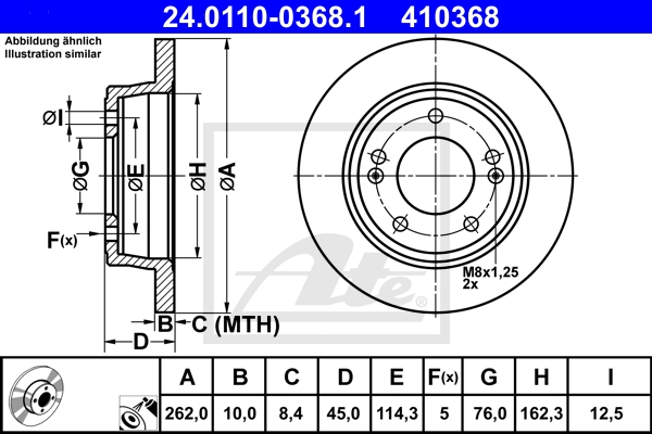 ATE Bremsesæt, skivebremser sg00000cij bagaksel fuld 262mm 10mm for KIA HYUNDAI