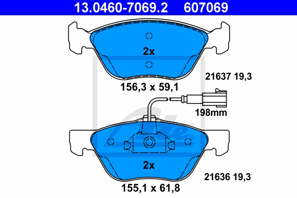 ATE Bremsesæt, skivebremser sg00000cv6 bagaksel fuld 251mm 10mm for PEUGEOT CITROËN FIAT