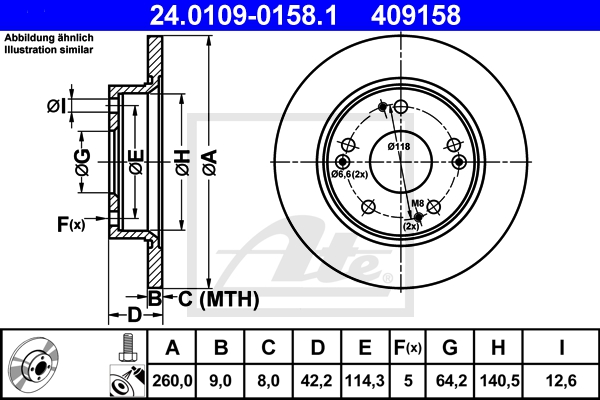 ATE Bremsesæt, skivebremser sg00000cvb foraksel fuld 260mm 23mm for HONDA