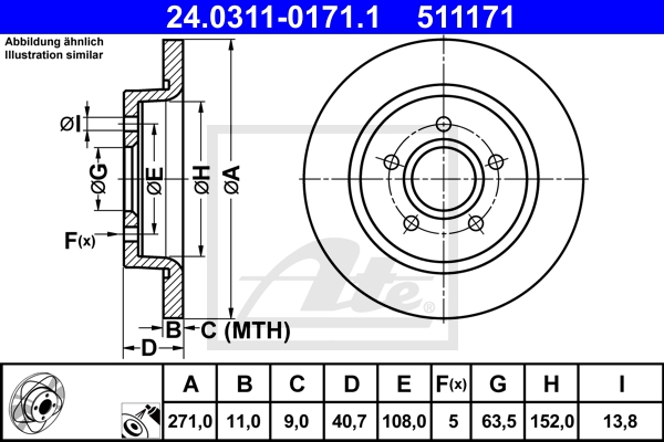 ATE Bremsesæt, skivebremser sg00000cvy bagaksel fuld 271mm 25mm for FORD VAUXHALL VOLVO OPEL GENERAL MOTORS MAZDA