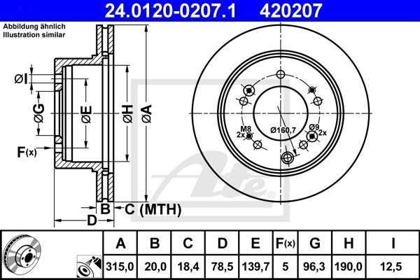ATE Bremsesæt, skivebremser sg00000cw8 foraksel ventileret 315mm 20mm for KIA