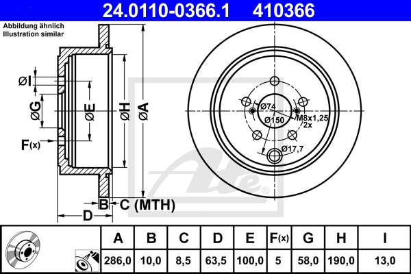 ATE Bremsesæt, skivebremser sg00000cwf bagaksel fuld 277mm 10mm for SUBARU