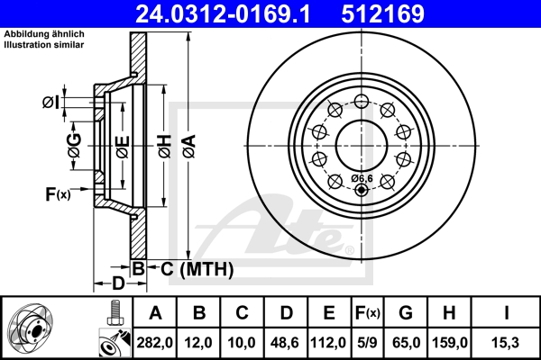 ATE Bremsesæt, skivebremser sg00000cxh bagaksel ventileret 312mm 25mm for VAG SKODA SEAT