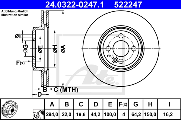 ATE Bremsesæt, skivebremser sg00000cxl foraksel fuld 259mm 10mm for MINI