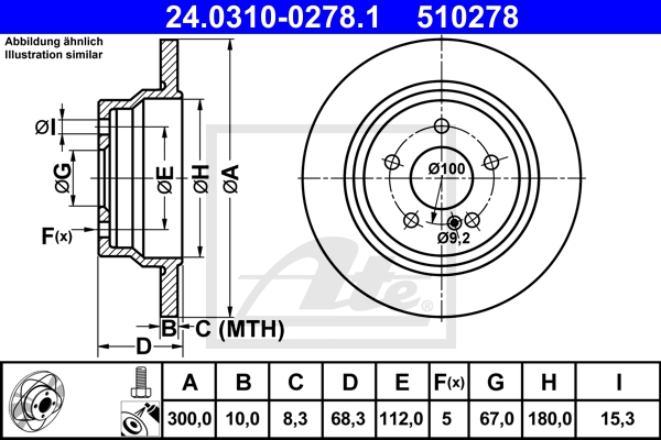 ATE Bremsesæt, skivebremser sg00000cyb foraksel fuld 300mm 32mm for MERCEDES-BENZ MAYBACH