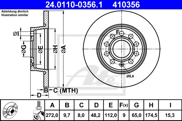 ATE Bremsesæt, skivebremser sg00000cyp foraksel fuld 272mm 9mm for SEAT SKODA VAG