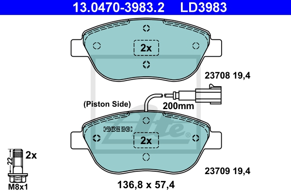 ATE Bremsesæt, skivebremser sg00000cyx bagaksel fuld 251mm 10mm for PEUGEOT CITROËN FIAT
