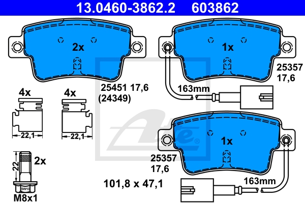 ATE Bremsesæt, skivebremser sg00000cza bagaksel fuld 264mm 10mm for VAUXHALL OPEL FIAT