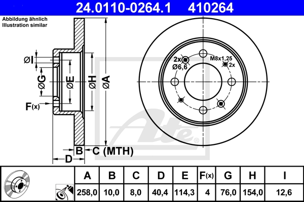 ATE Bremsesæt, skivebremser sg00000czb bagaksel fuld 258mm 10mm for HYUNDAI KIA